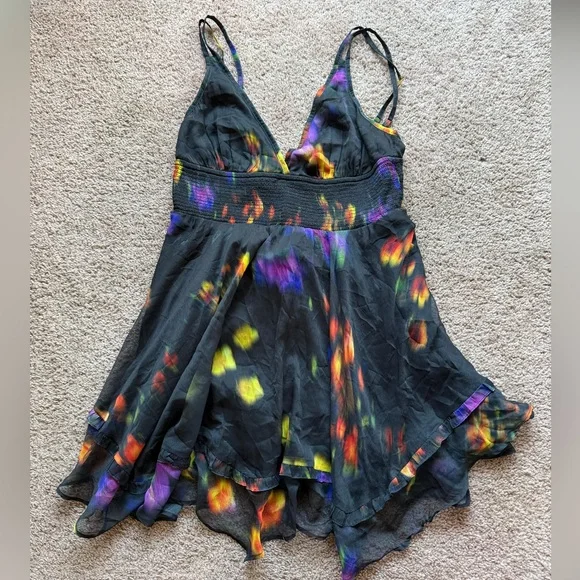 urban outfitters sweet escape asymmetrical mini dress large v-neck tank top - Picture 2 of 5